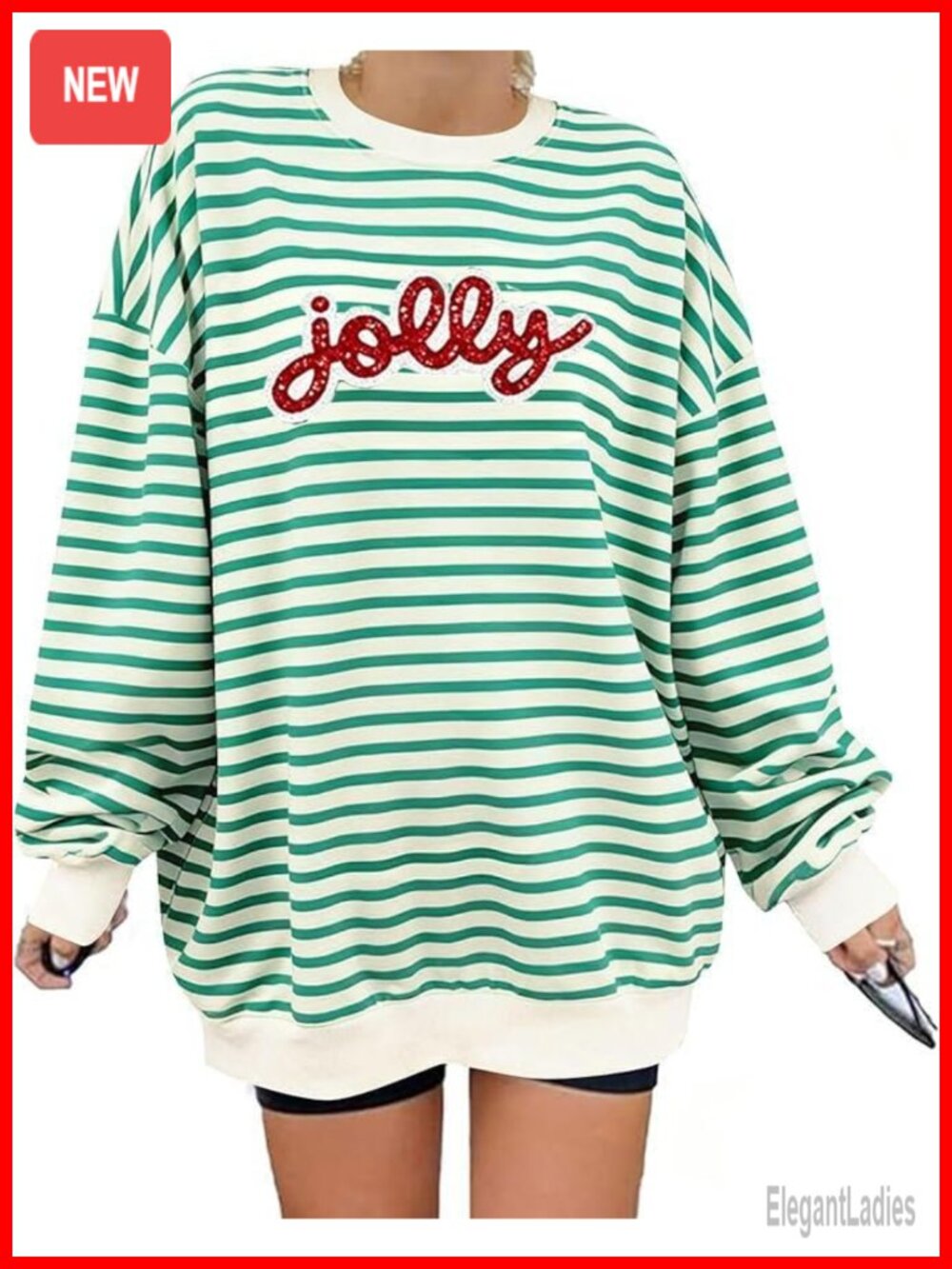 Women's Christmas Sequin Merry Sweatshirt Striped Pullover Long Sleeve